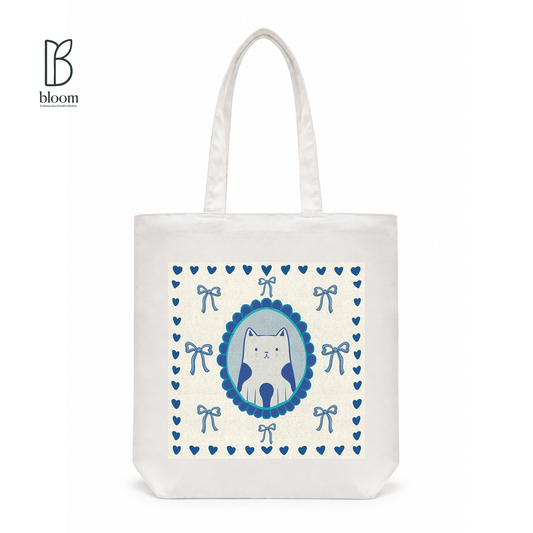 Blue Ribbon canvas tote bag - Regular White | Bloom Bags BD