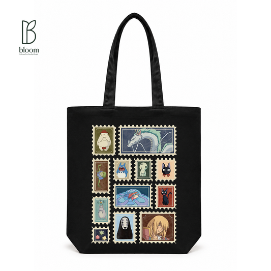 Kodama Ghibli anime canvas tote bag - Regular Black | Bloom Bags BD