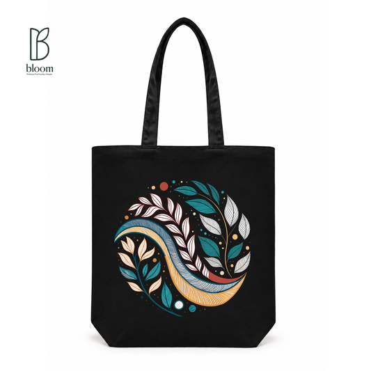Midnight Bloom canvas tote bag - Regular Black | Bloom Bags BD