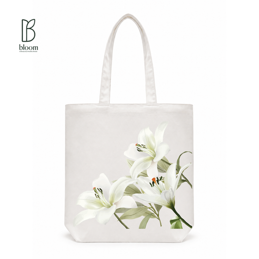 Midnight Lily canvas tote bag - Regular White | Bloom Bags BD