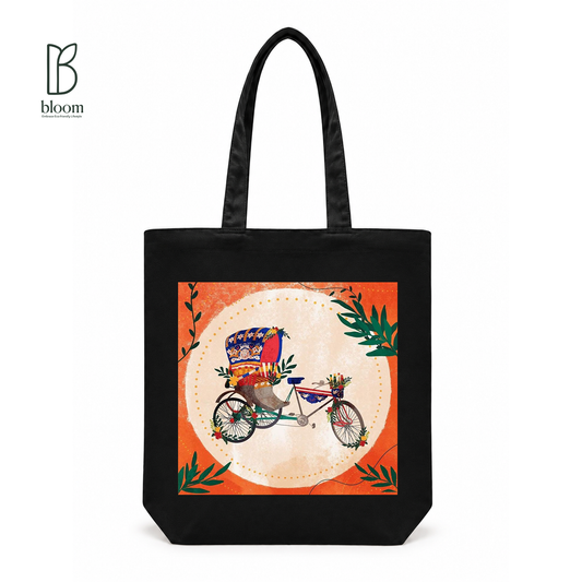 Rickshaw Dreams canvas tote bag - Regular Black | Bloom Bags BD