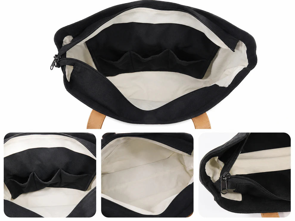 Kumo tote bag interior organizer pockets and cotton lining detail