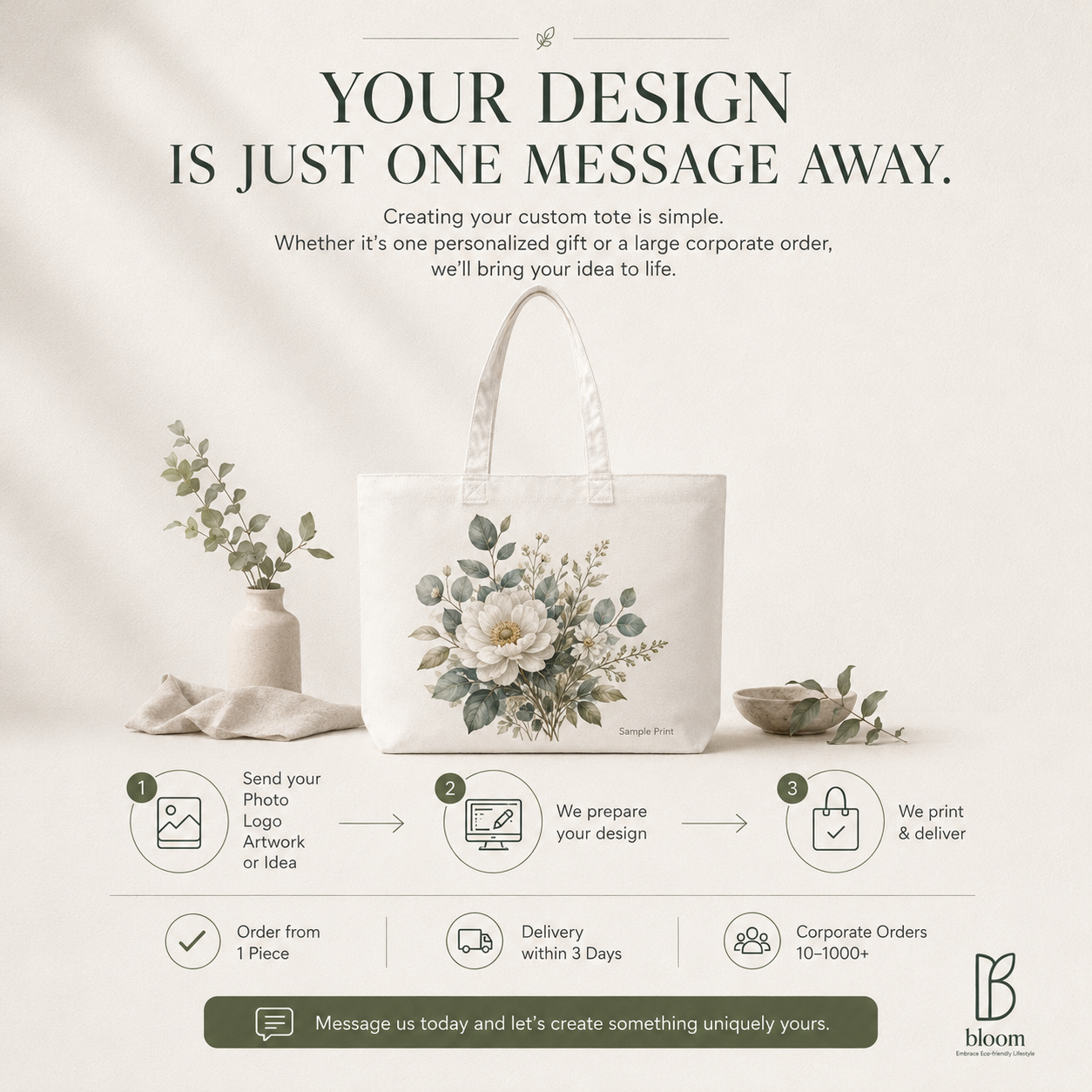 Custom Print Design — Your Photo, Logo, or Artwork on a Tote