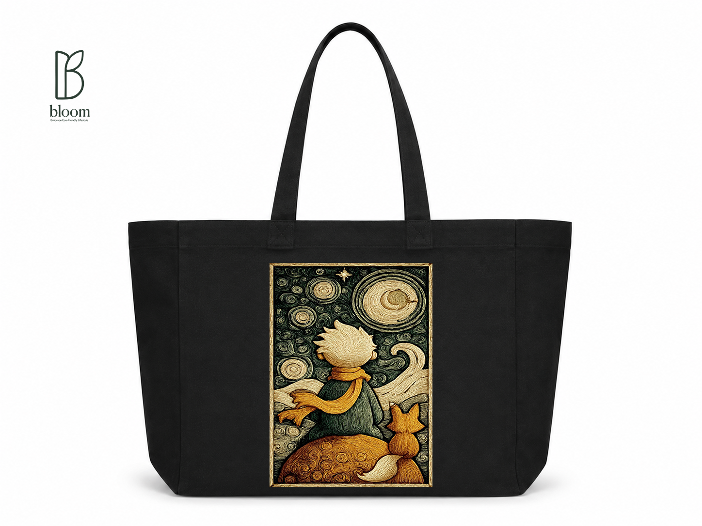 Little Prince Starry Night Canvas Tote Bag - Extended Black | Bloom Bags BD