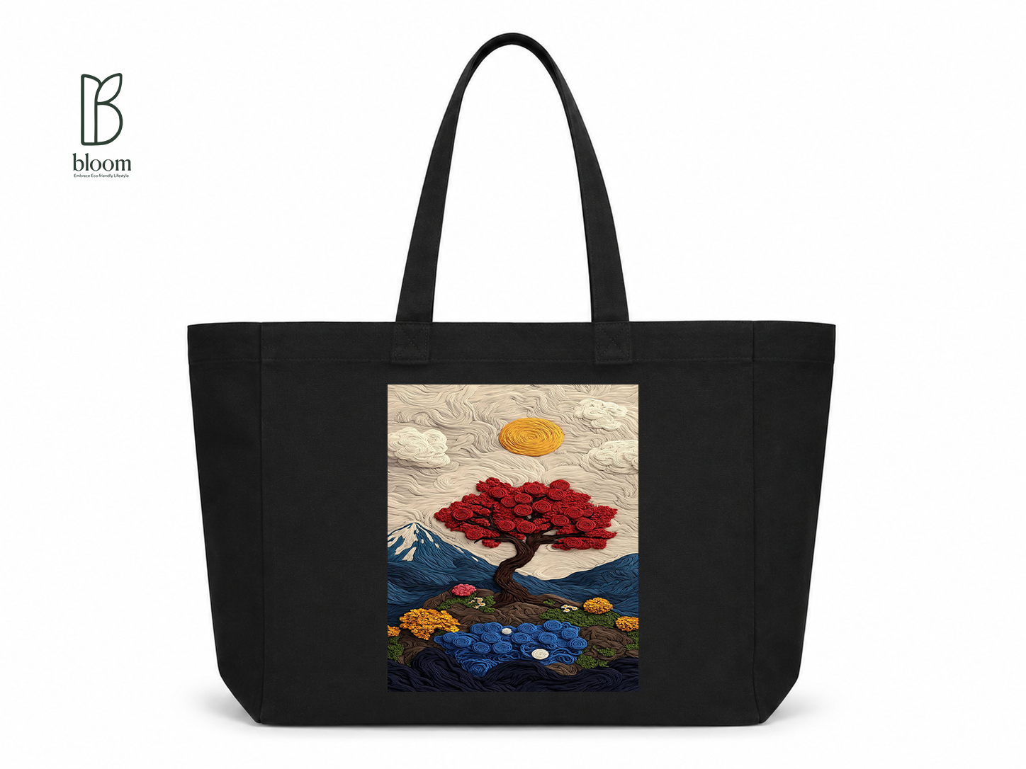 Crimson Bonsai canvas tote bag - Extended Black | Bloom Bags BD
