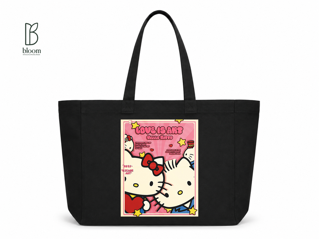 Hello Kitty Love Is Art canvas tote bag - Extended size, Black, front view