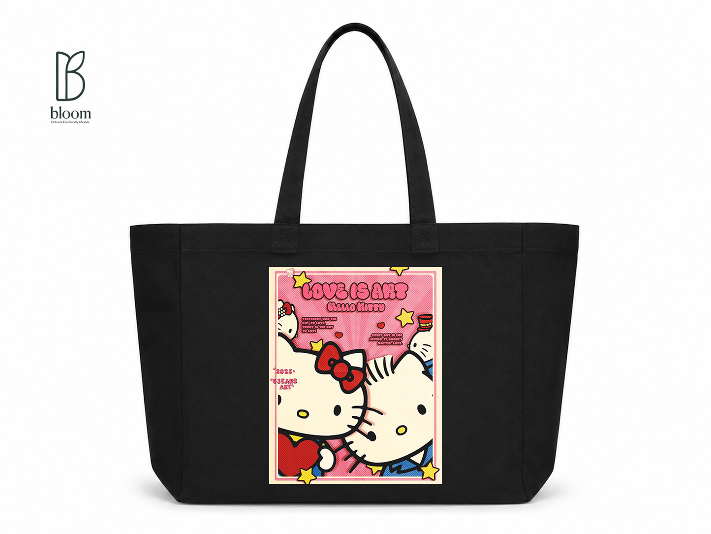 Hello Kitty Love Is Art canvas tote bag - Extended size, Black, front view