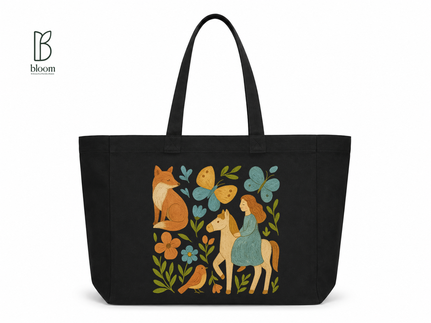 Fox & Rider Storybook canvas tote bag - Extended Black | Bloom Bags BD