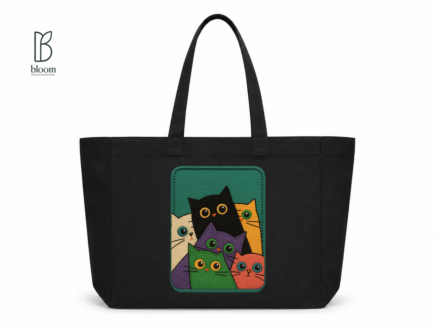 Rainbow Cat Squad canvas tote bag - Extended Black | Bloom Bags BD