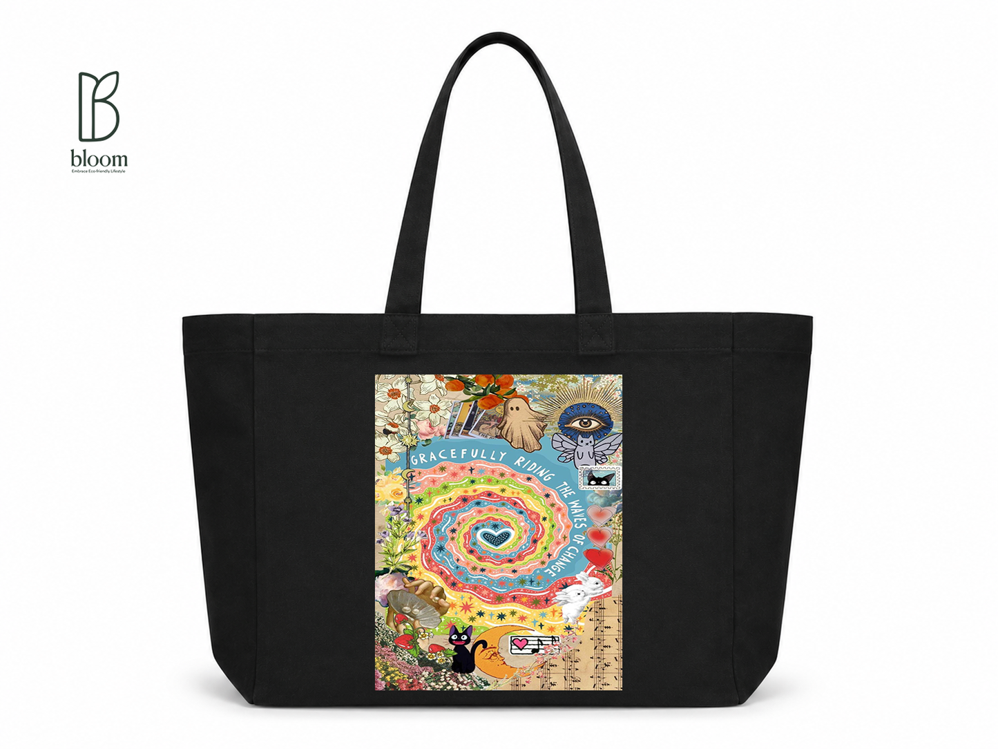 Waves of Change canvas tote bag - Extended Black | Bloom Bags BD