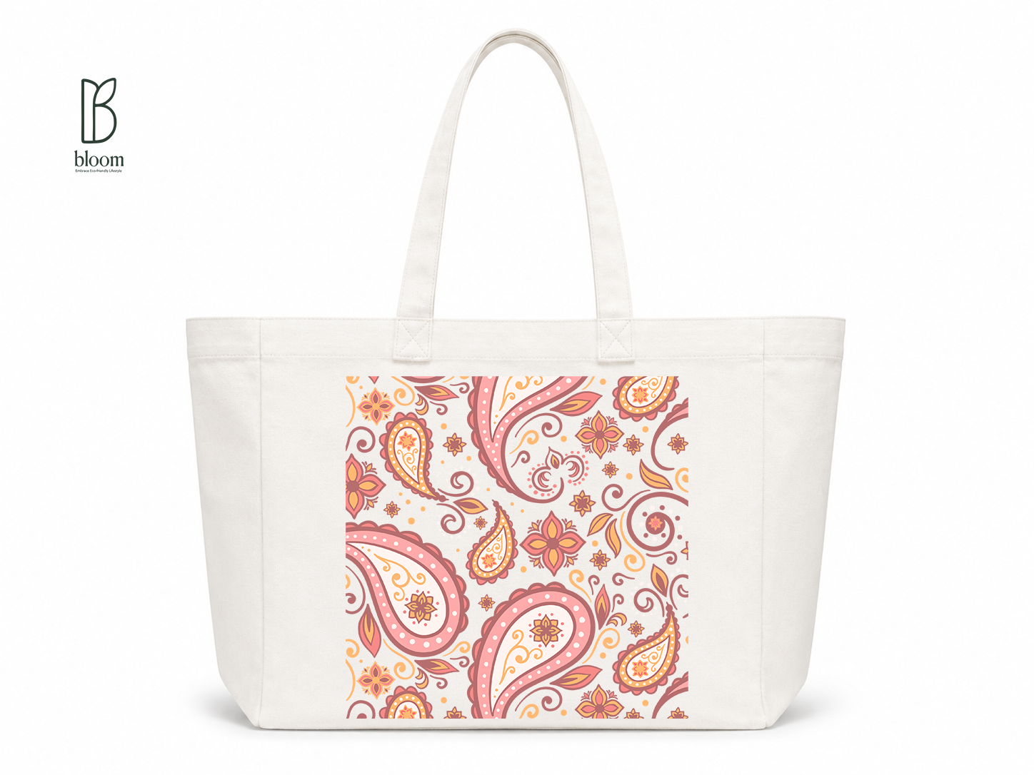 Blush Paisley Whisper Canvas Tote Bag - Extended White | Bloom Bags BD
