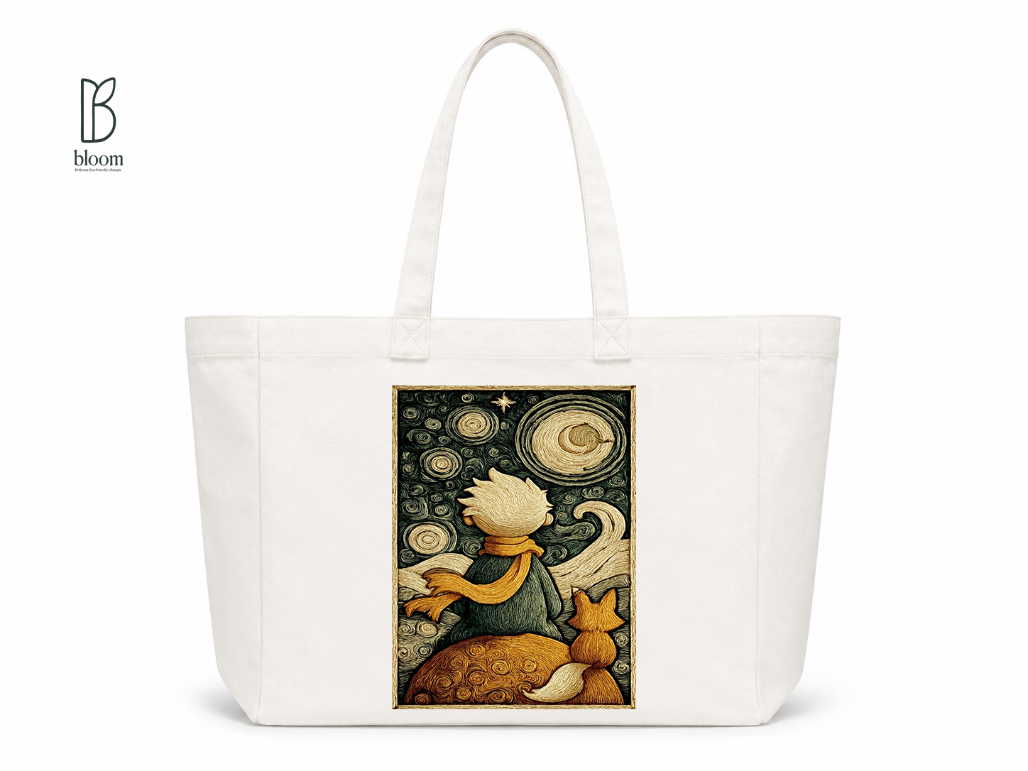 Little Prince Starry Night Canvas Tote Bag - Extended White | Bloom Bags BD