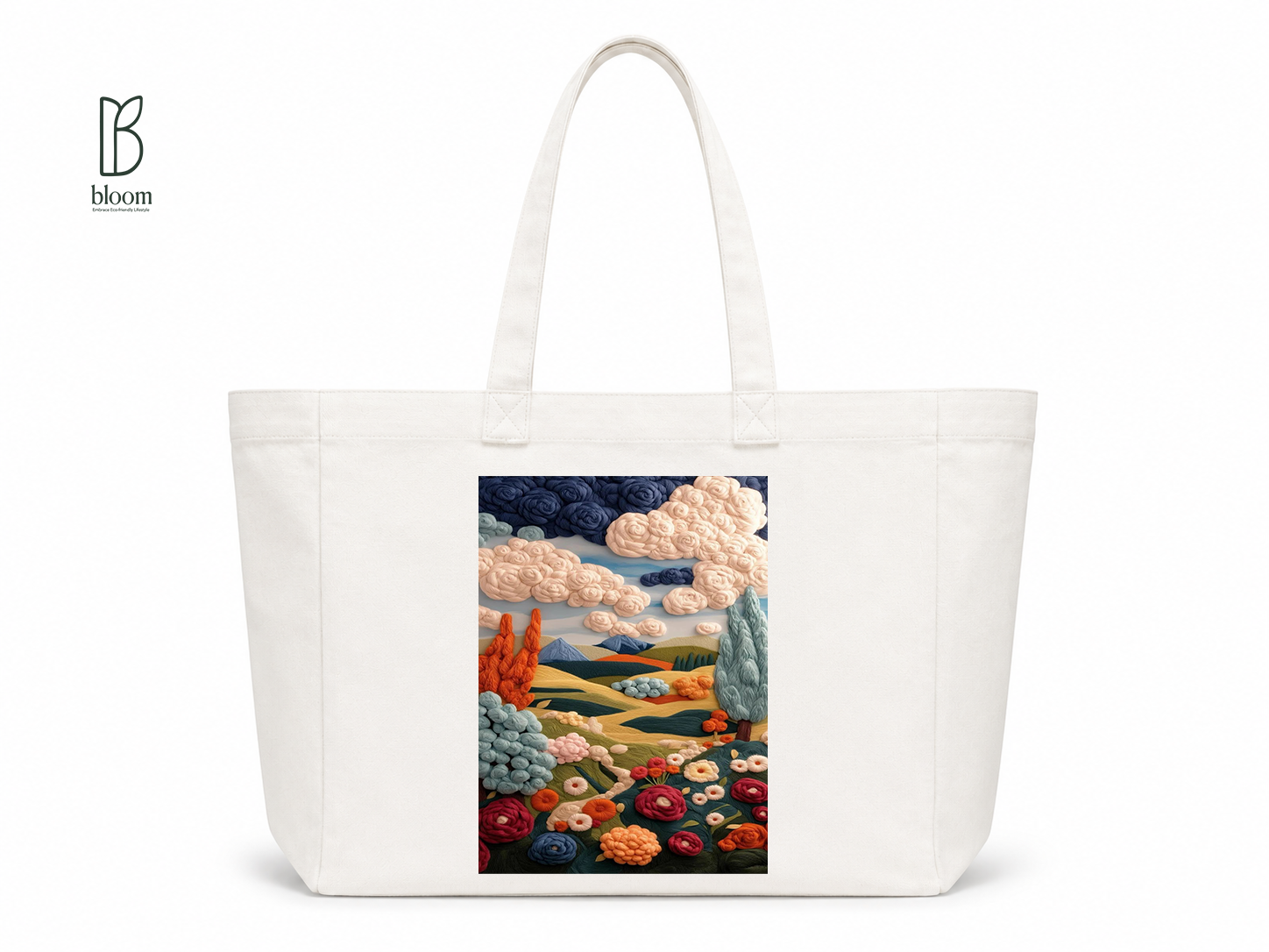 Embroidered Valley Bloom Canvas Tote Bag - Extended White | Bloom Bags BD