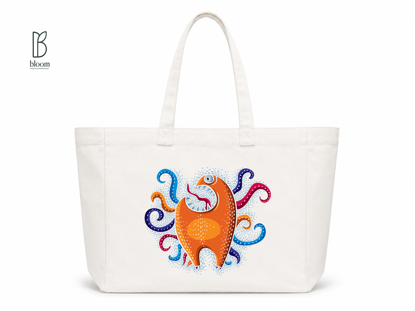 Whimsical Sea Creature Canvas Tote Bag - Extended White | Bloom Bags BD