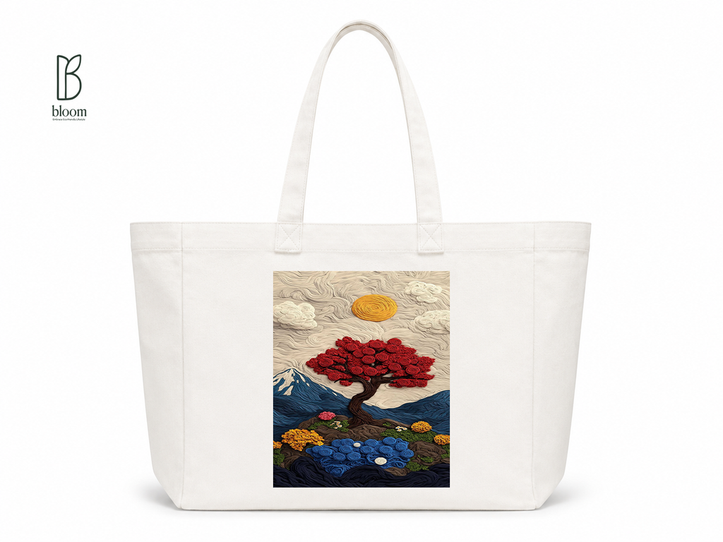 Crimson Bonsai canvas tote bag - Extended White | Bloom Bags BD