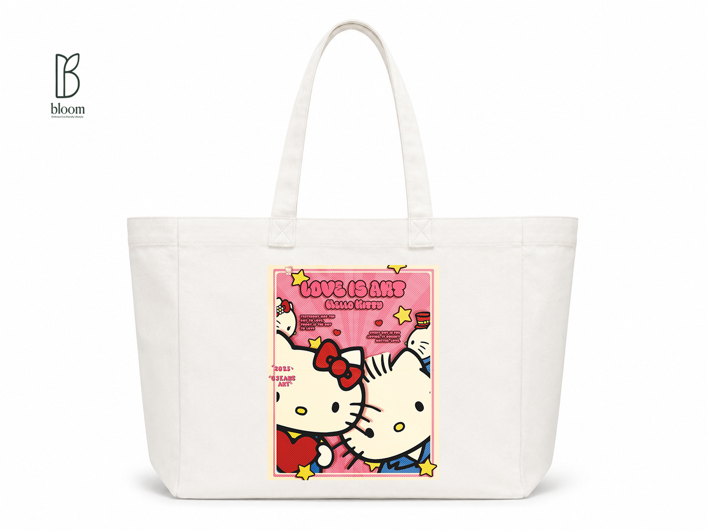 Hello Kitty Love Is Art canvas tote bag - Extended size, White, front view