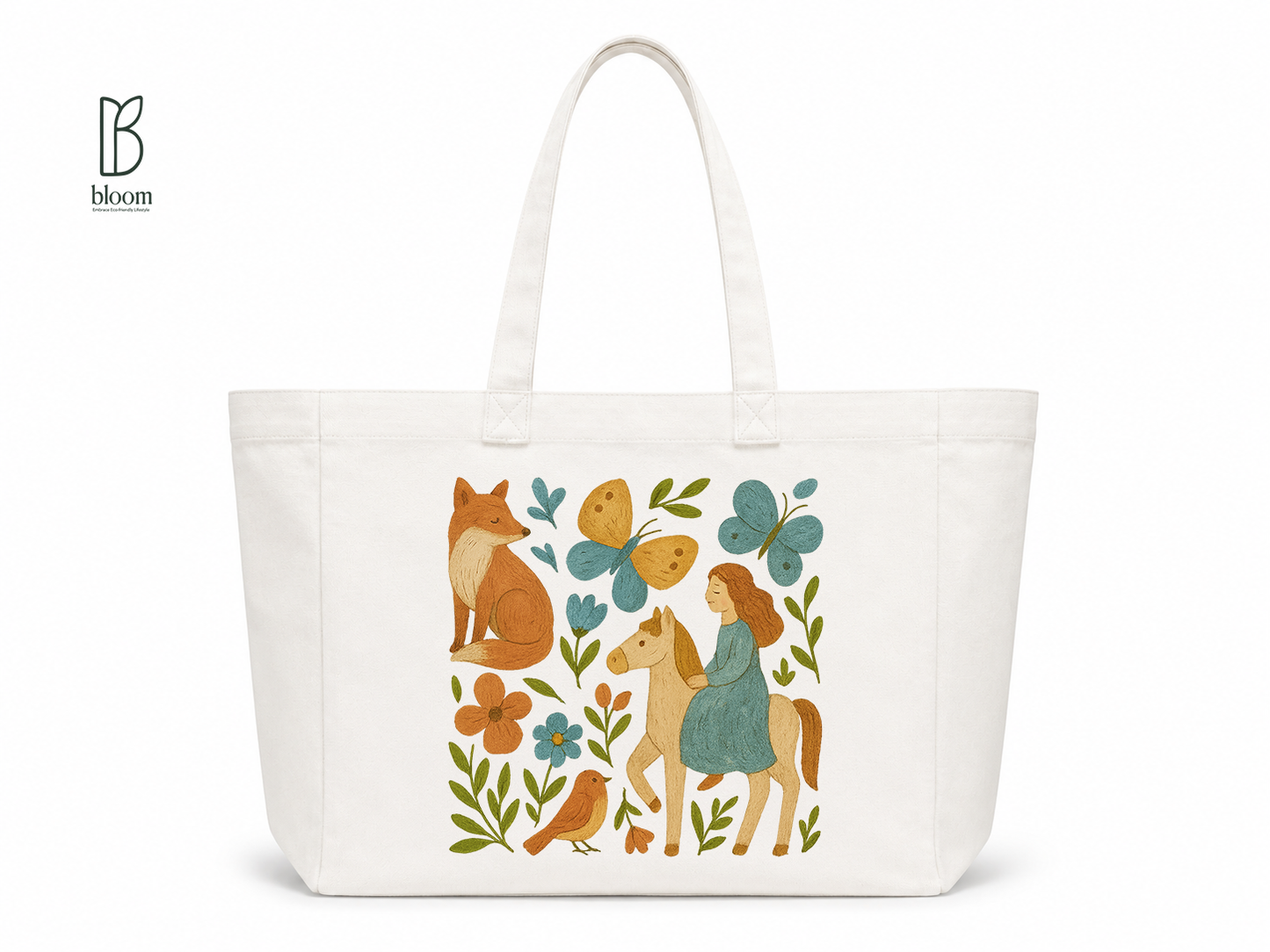 Fox & Rider Storybook canvas tote bag - Extended White | Bloom Bags BD