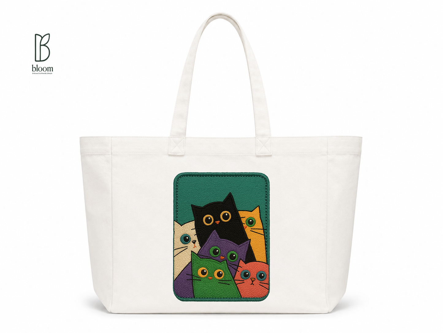 Rainbow Cat Squad canvas tote bag - Extended White | Bloom Bags BD