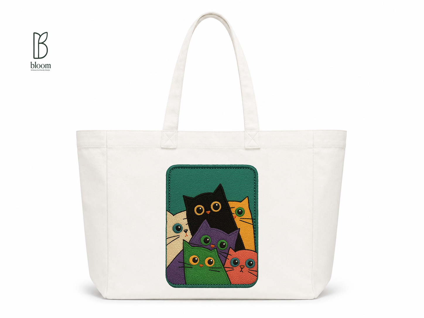 Rainbow Cat Squad canvas tote bag - Extended White | Bloom Bags BD