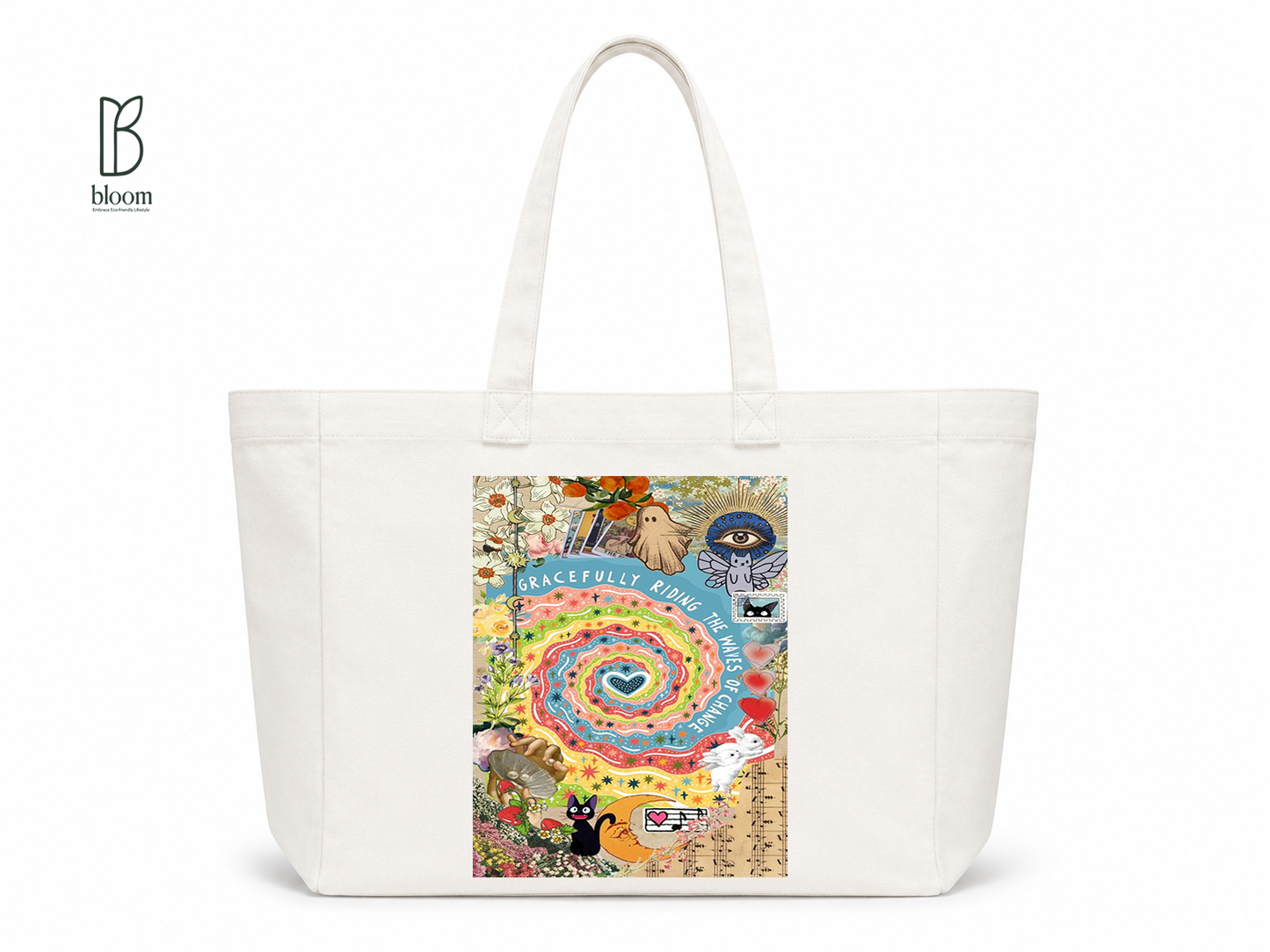 Waves of Change canvas tote bag - Extended White | Bloom Bags BD