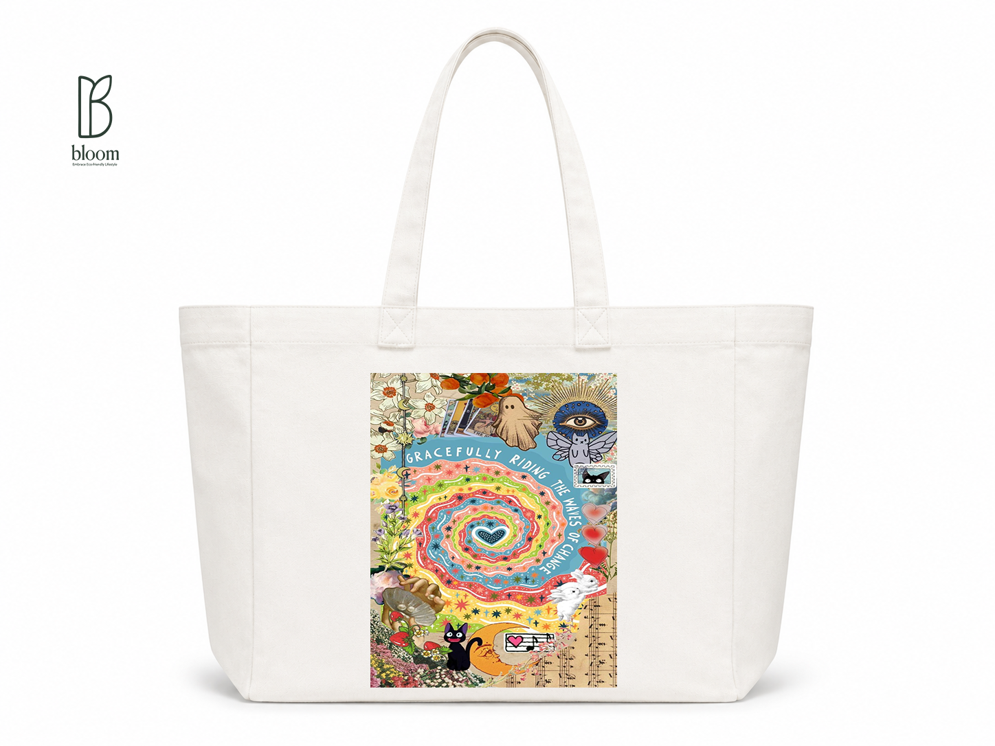 Waves of Change canvas tote bag - Extended White | Bloom Bags BD