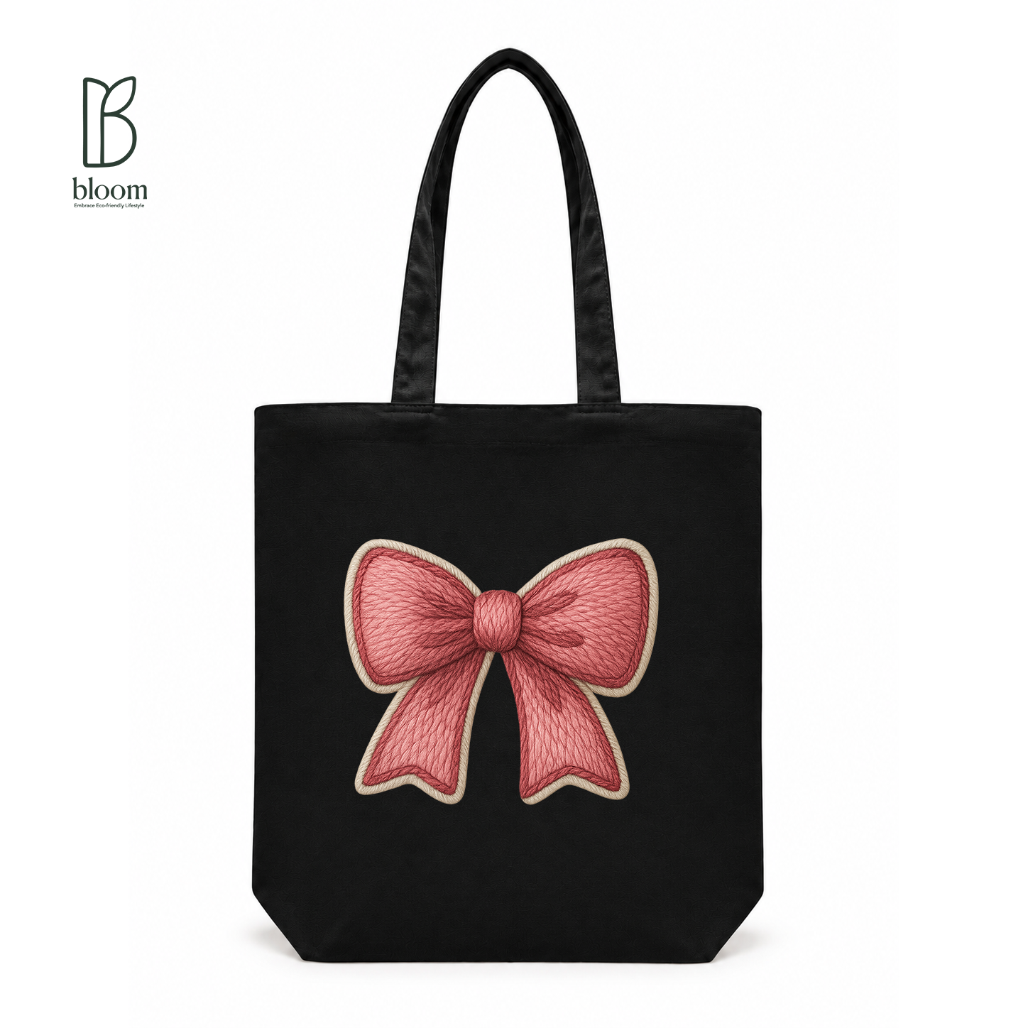 Red Ribbon Bow Canvas Tote Bag - Regular Black | Bloom Bags BD