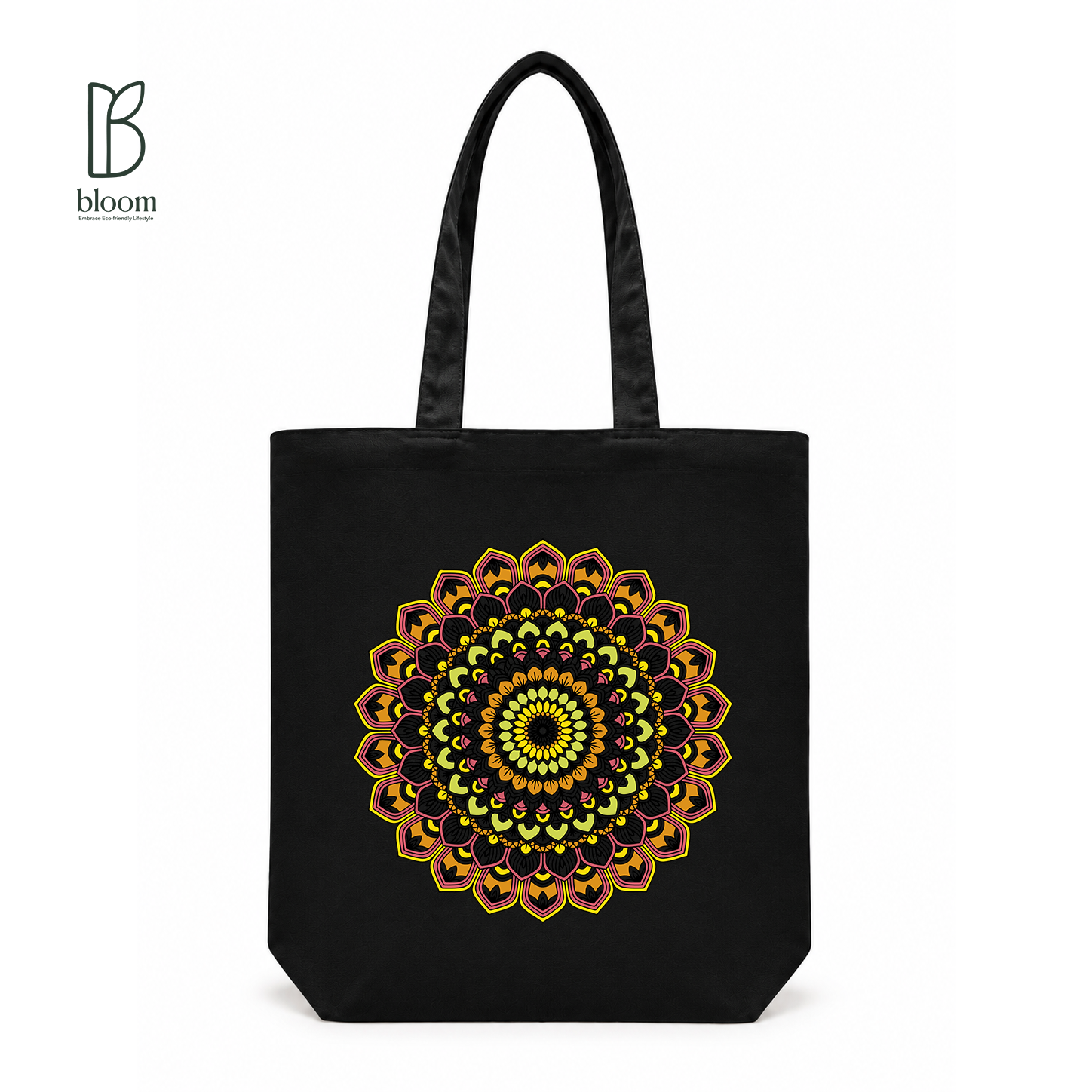 Golden Bloom Mandala Canvas Tote Bag - Regular Black | Bloom Bags BD