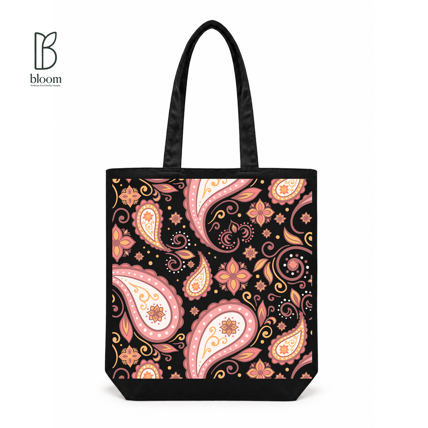 Blush Paisley Whisper Canvas Tote Bag - Regular Black | Bloom Bags BD