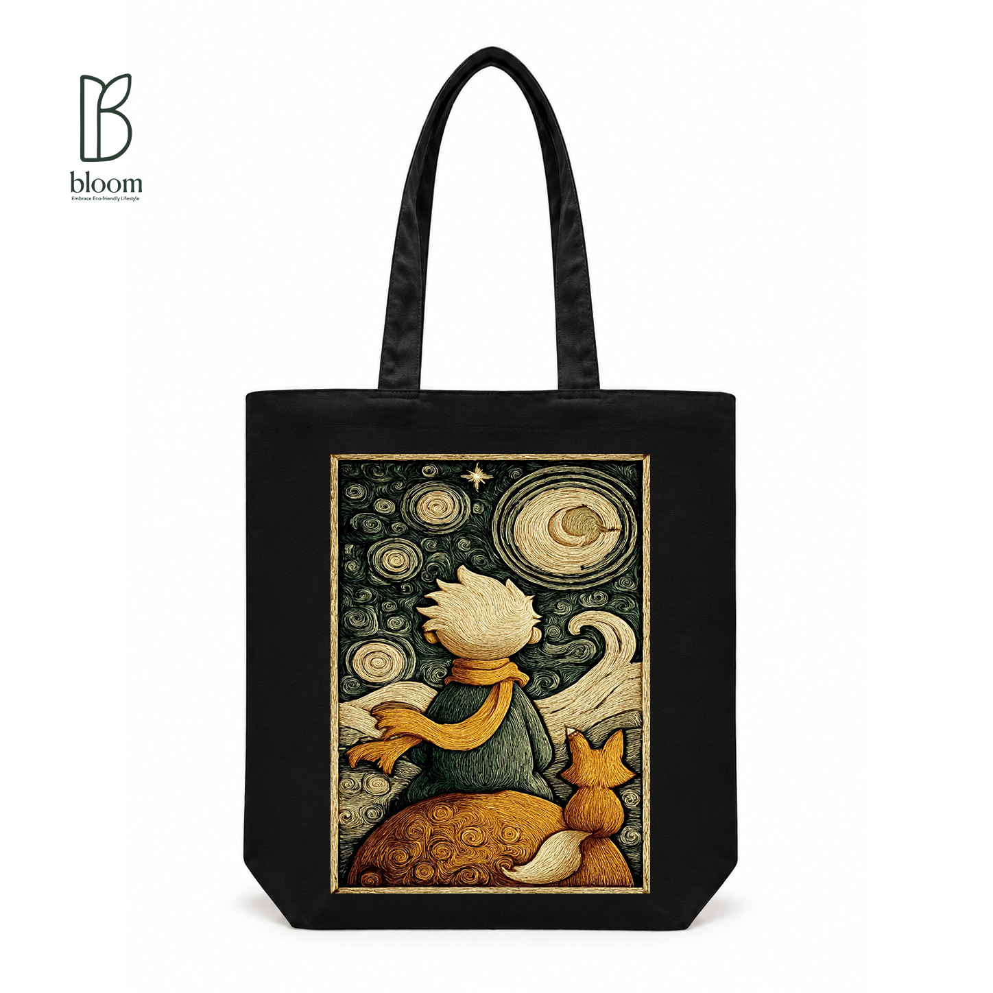 Little Prince Starry Night Canvas Tote Bag - Regular Black | Bloom Bags BD