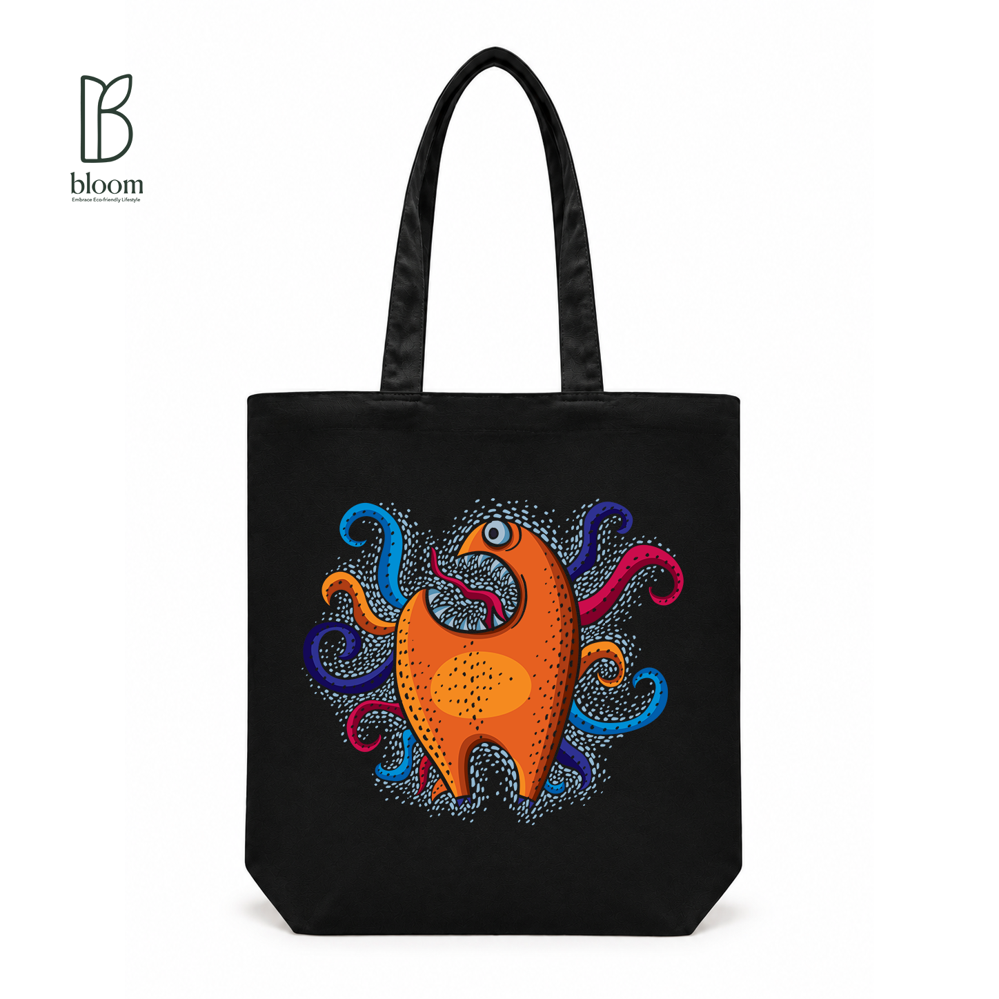 Whimsical Sea Creature Canvas Tote Bag - Regular Black | Bloom Bags BD