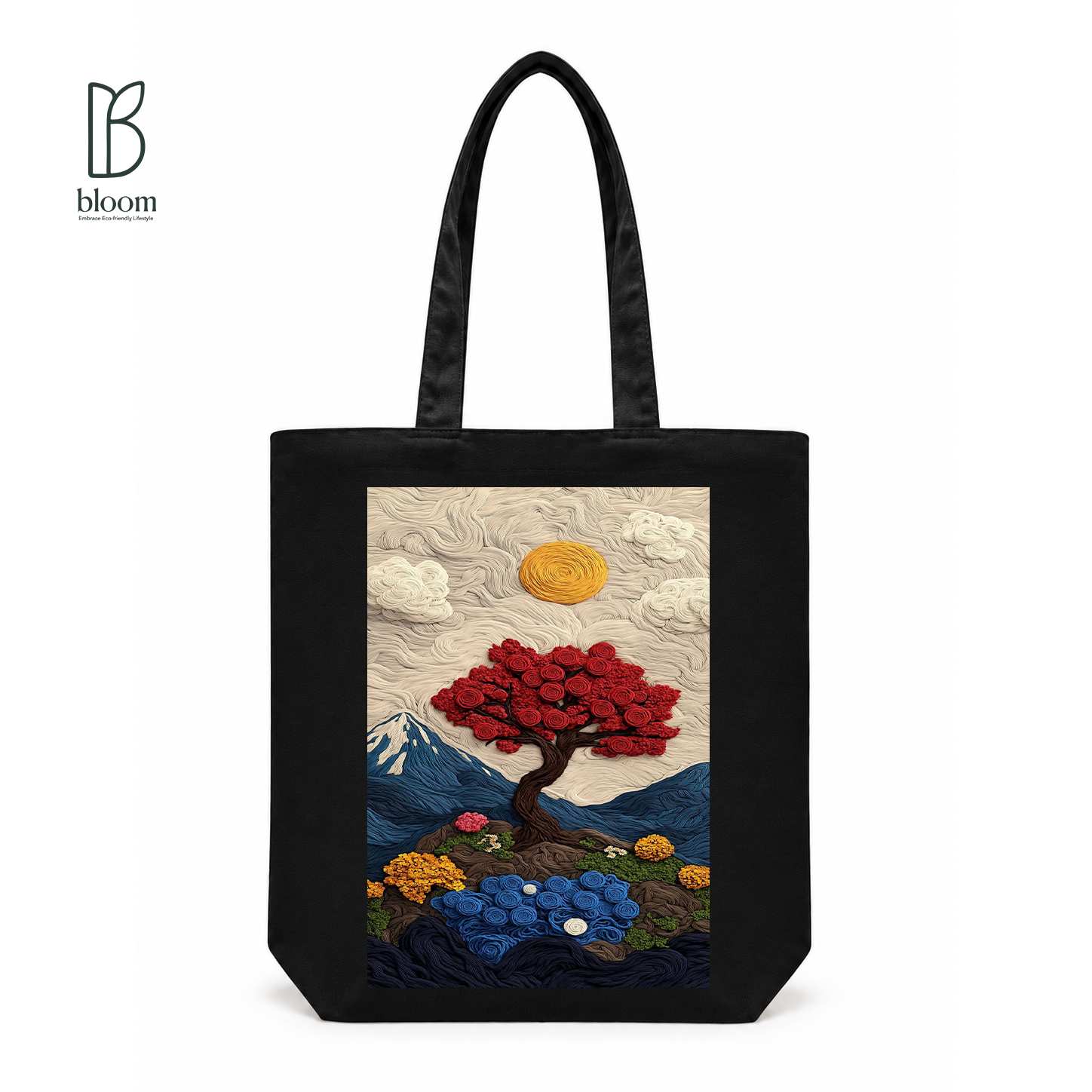 Crimson Bonsai canvas tote bag - Regular Black | Bloom Bags BD