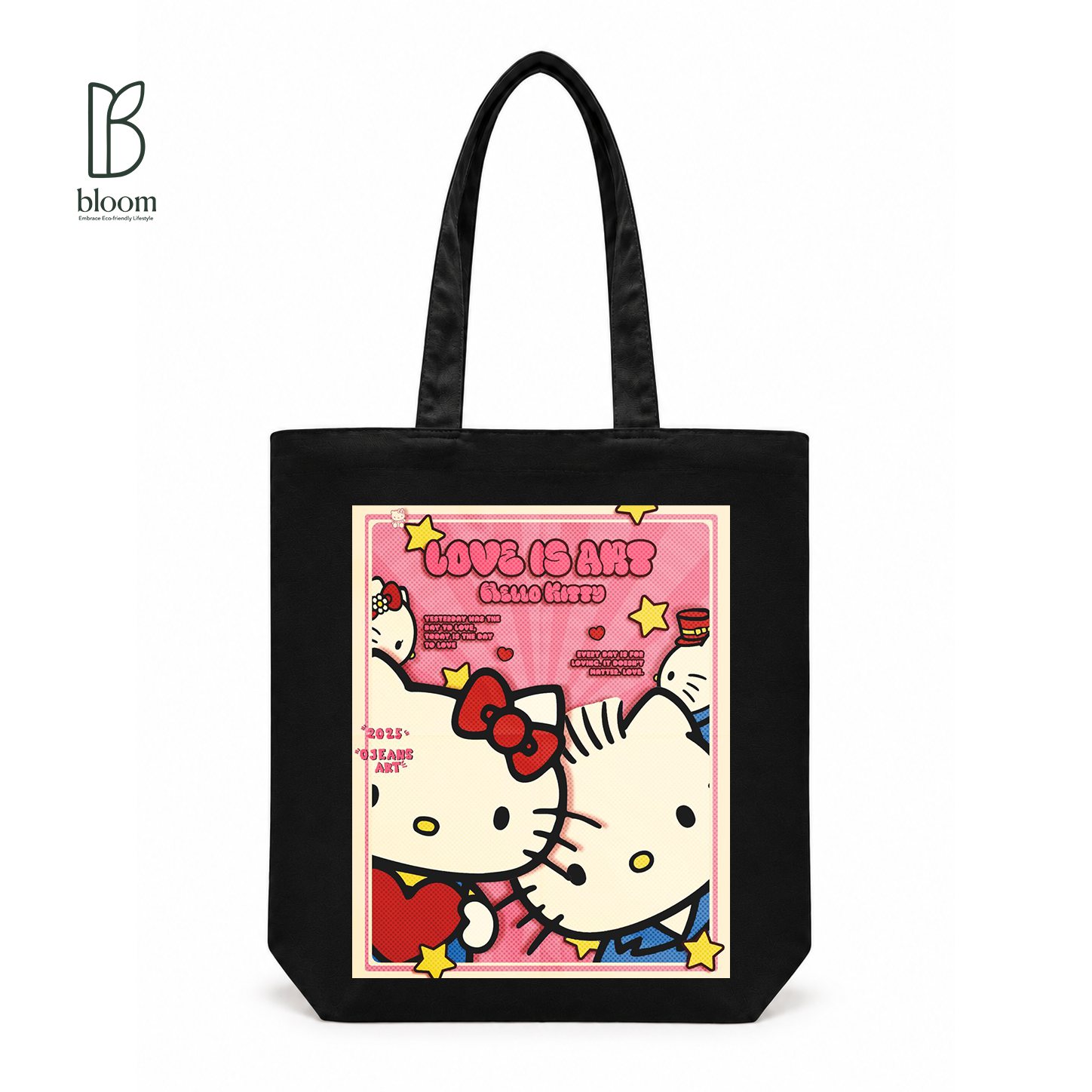 Hello Kitty Love Is Art canvas tote bag - Regular size, Black, front view