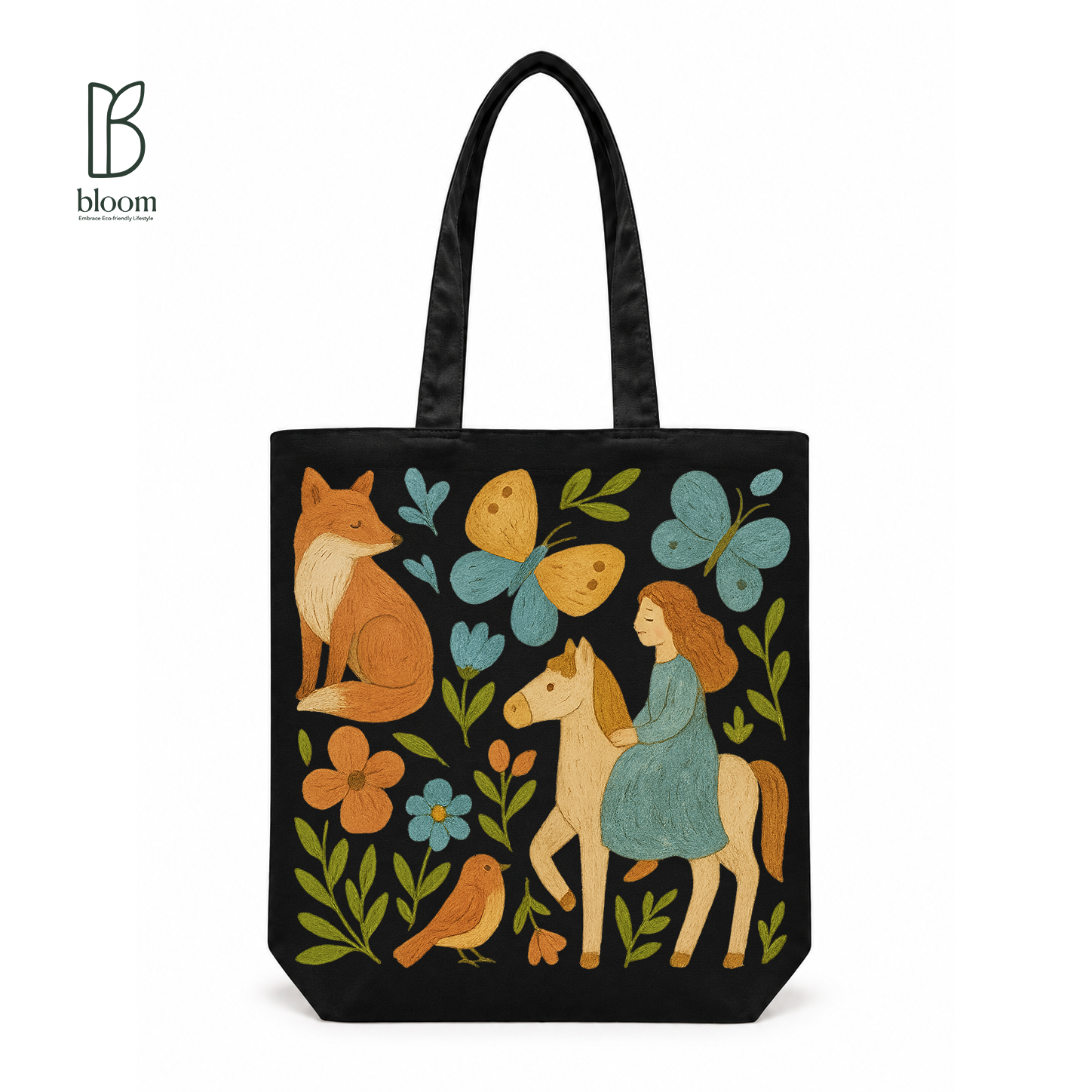 Fox & Rider Storybook canvas tote bag - Regular Black | Bloom Bags BD