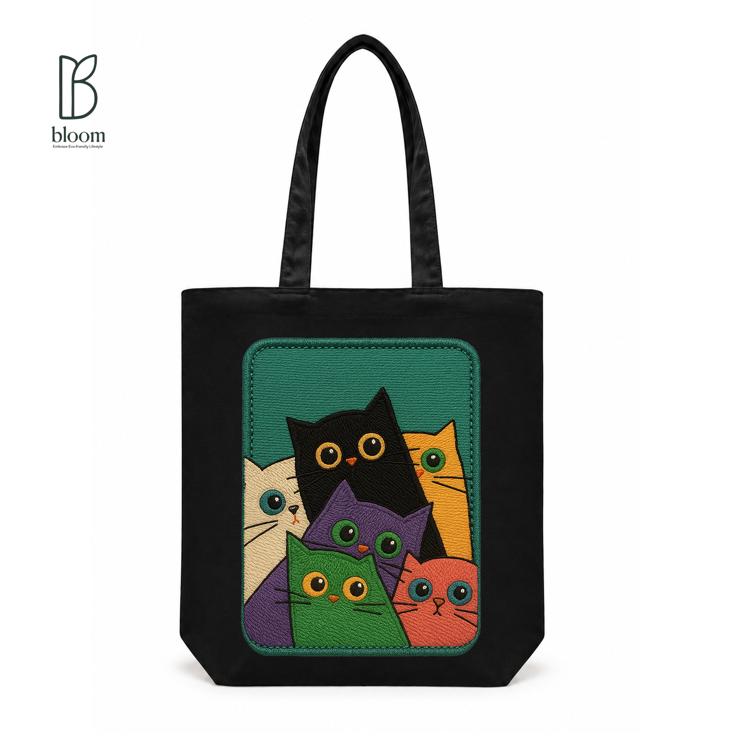 Rainbow Cat Squad canvas tote bag - Regular Black | Bloom Bags BD