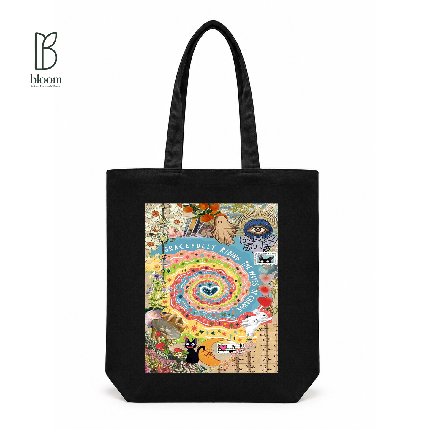 Waves of Change canvas tote bag - Regular Black | Bloom Bags BD