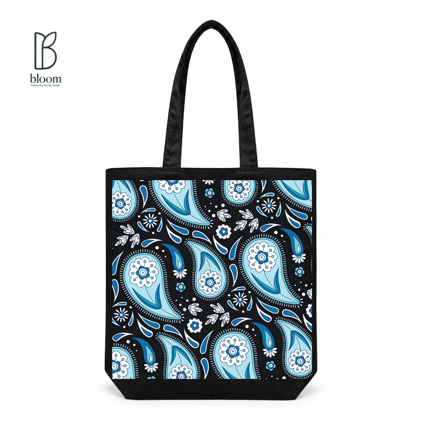 Indigo Paisley canvas tote bag - Regular Black | Bloom Bags BD