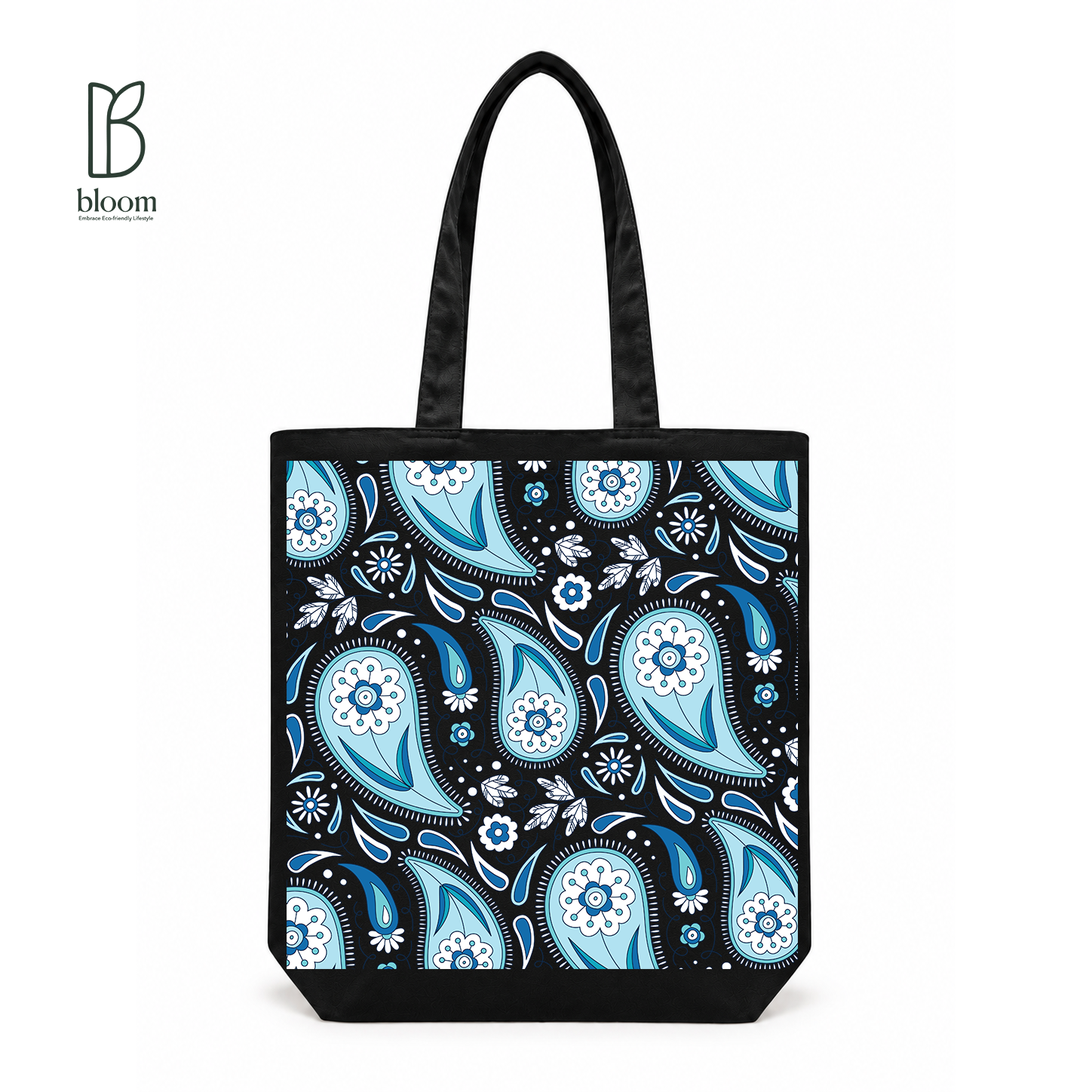 Indigo Paisley canvas tote bag - Regular Black | Bloom Bags BD
