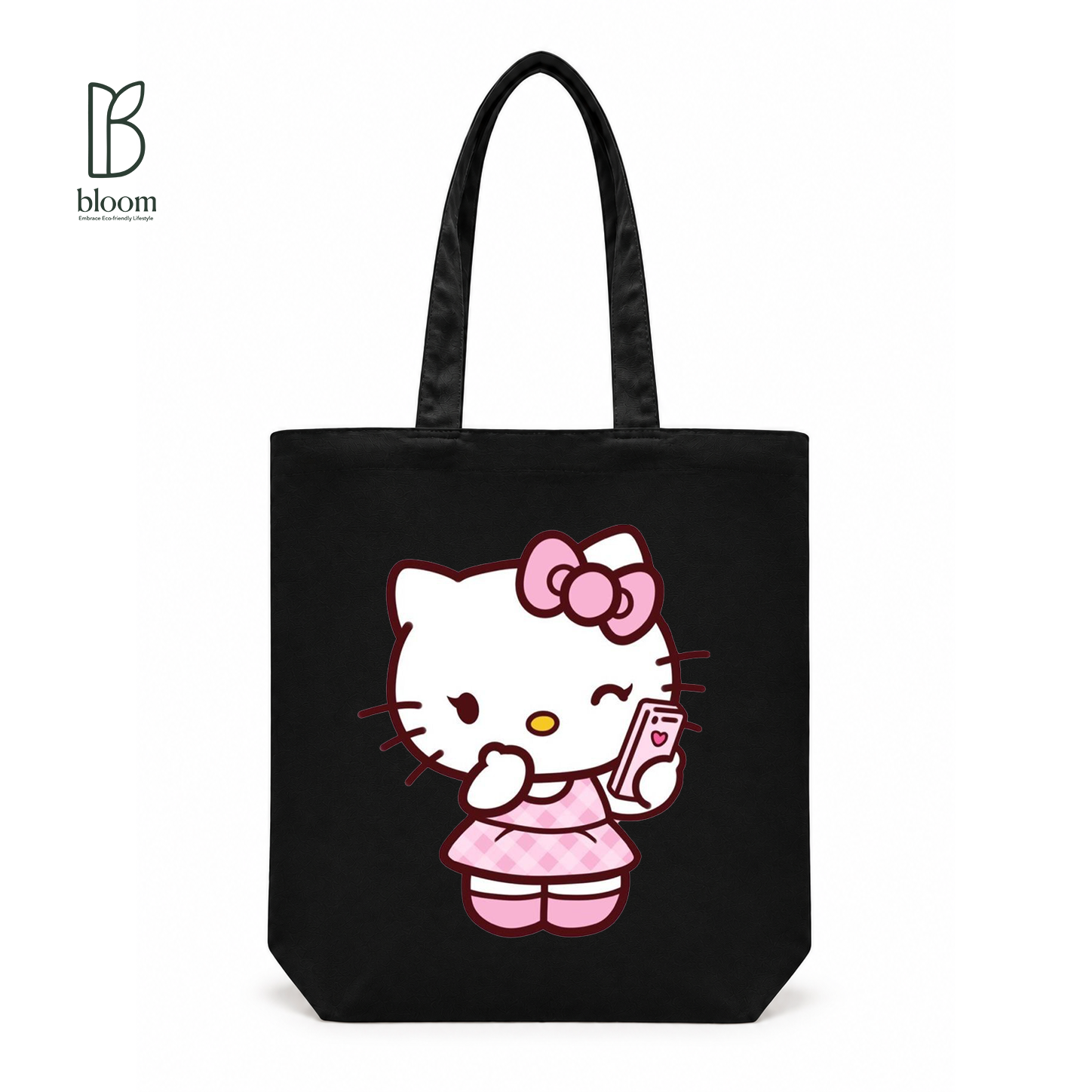 Kitty Selfie Moment Canvas Tote Bag - Regular Black | Bloom Bags BD