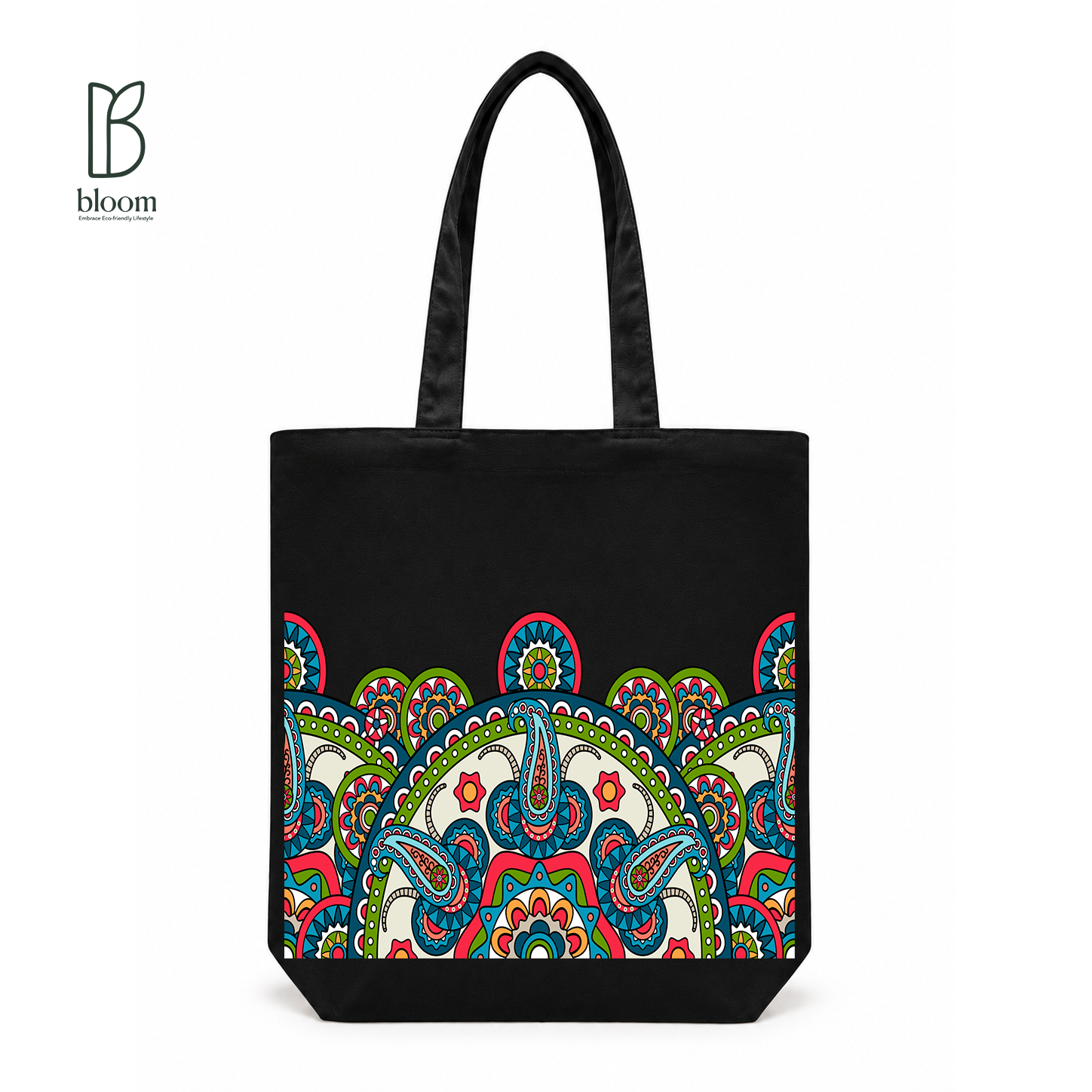 Sunburst Paisley Bloom Canvas Tote Bag - Regular Black | Bloom Bags BD