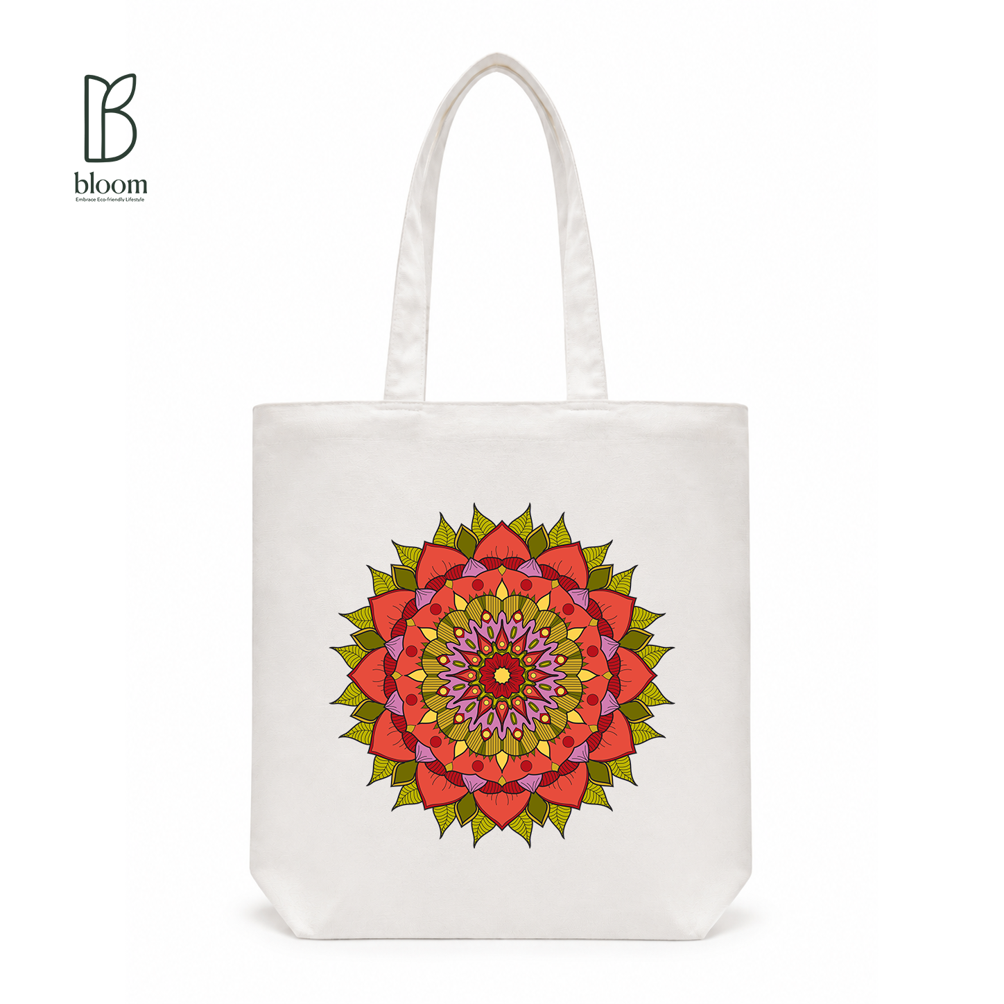 Crimson Petal Mandala Canvas Tote Bag - Regular White | Bloom Bags BD