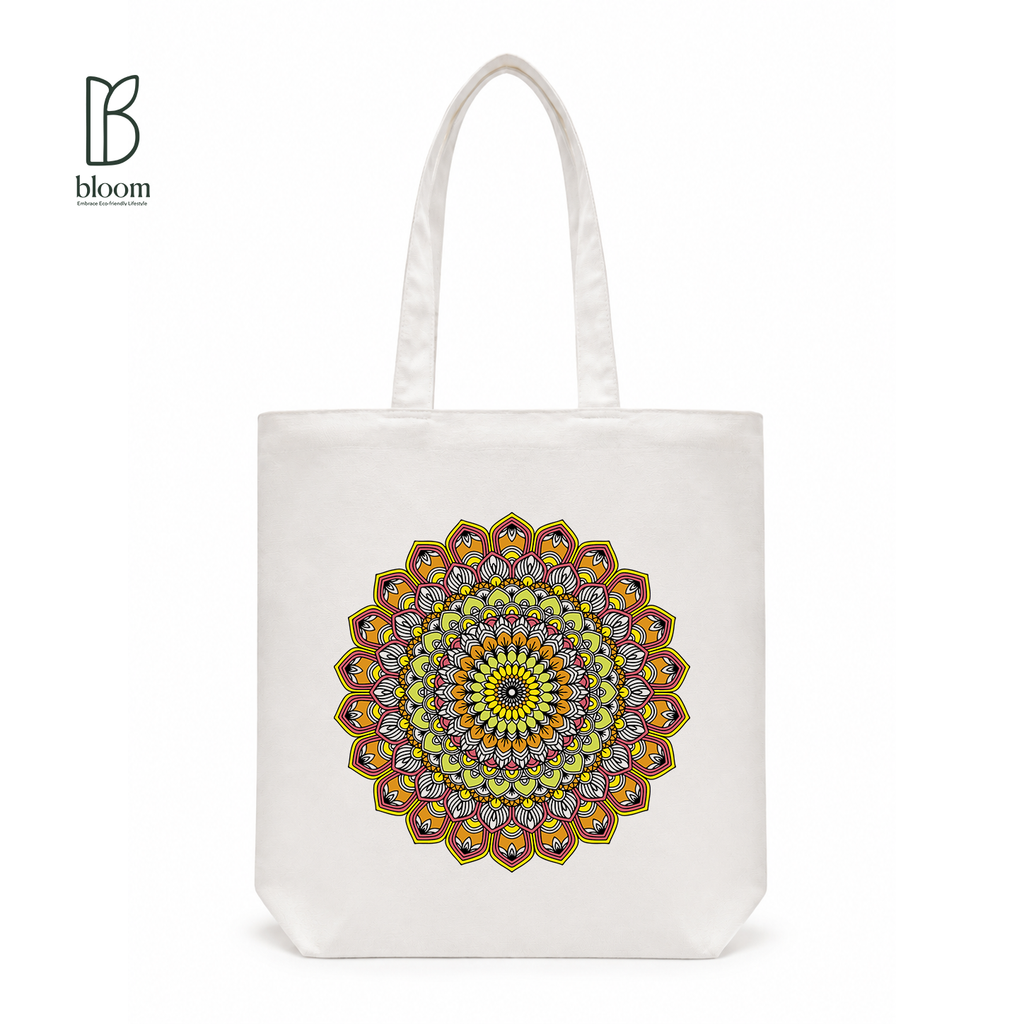Golden Bloom Mandala Canvas Tote Bag - Regular White | Bloom Bags BD