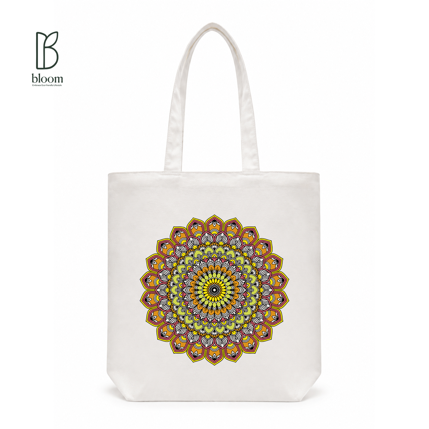 Golden Bloom Mandala Canvas Tote Bag - Regular White | Bloom Bags BD
