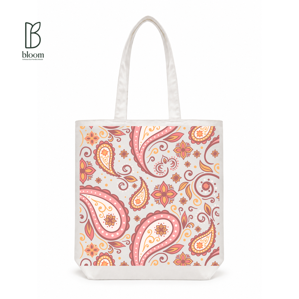 Blush Paisley Whisper Canvas Tote Bag - Regular White | Bloom Bags BD