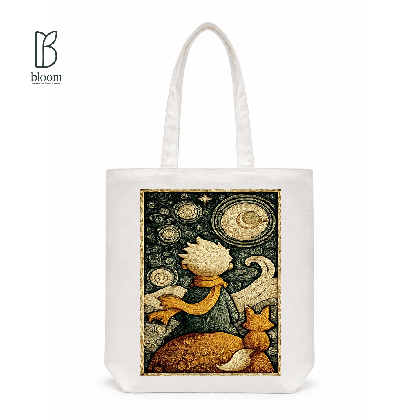Little Prince Starry Night Canvas Tote Bag - Regular White | Bloom Bags BD