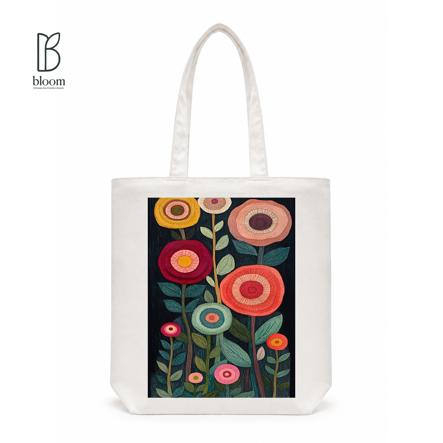 Embroidered Flower Garden Canvas Tote Bag - Regular White | Bloom Bags BD