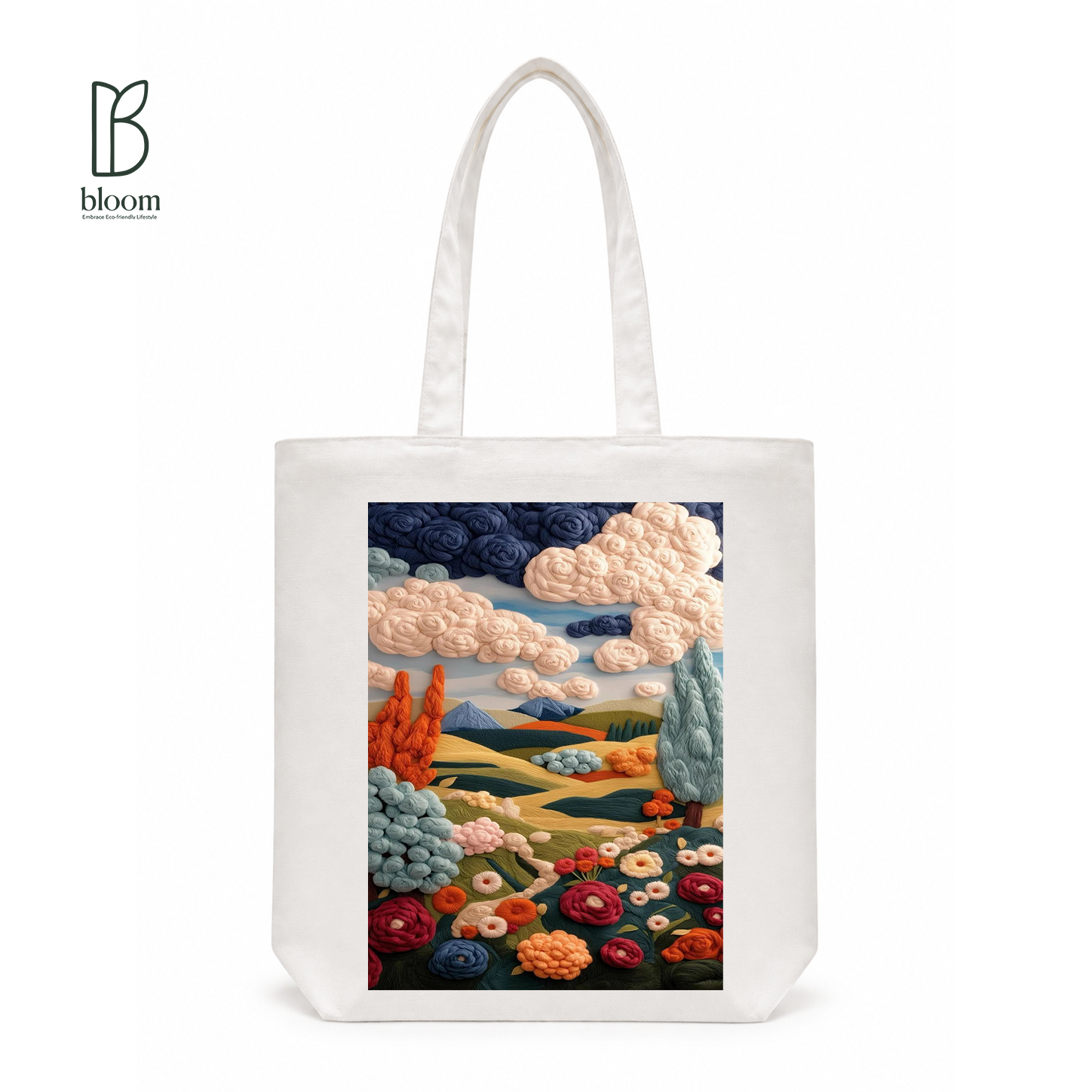 Embroidered Valley Bloom Canvas Tote Bag - Regular White | Bloom Bags BD