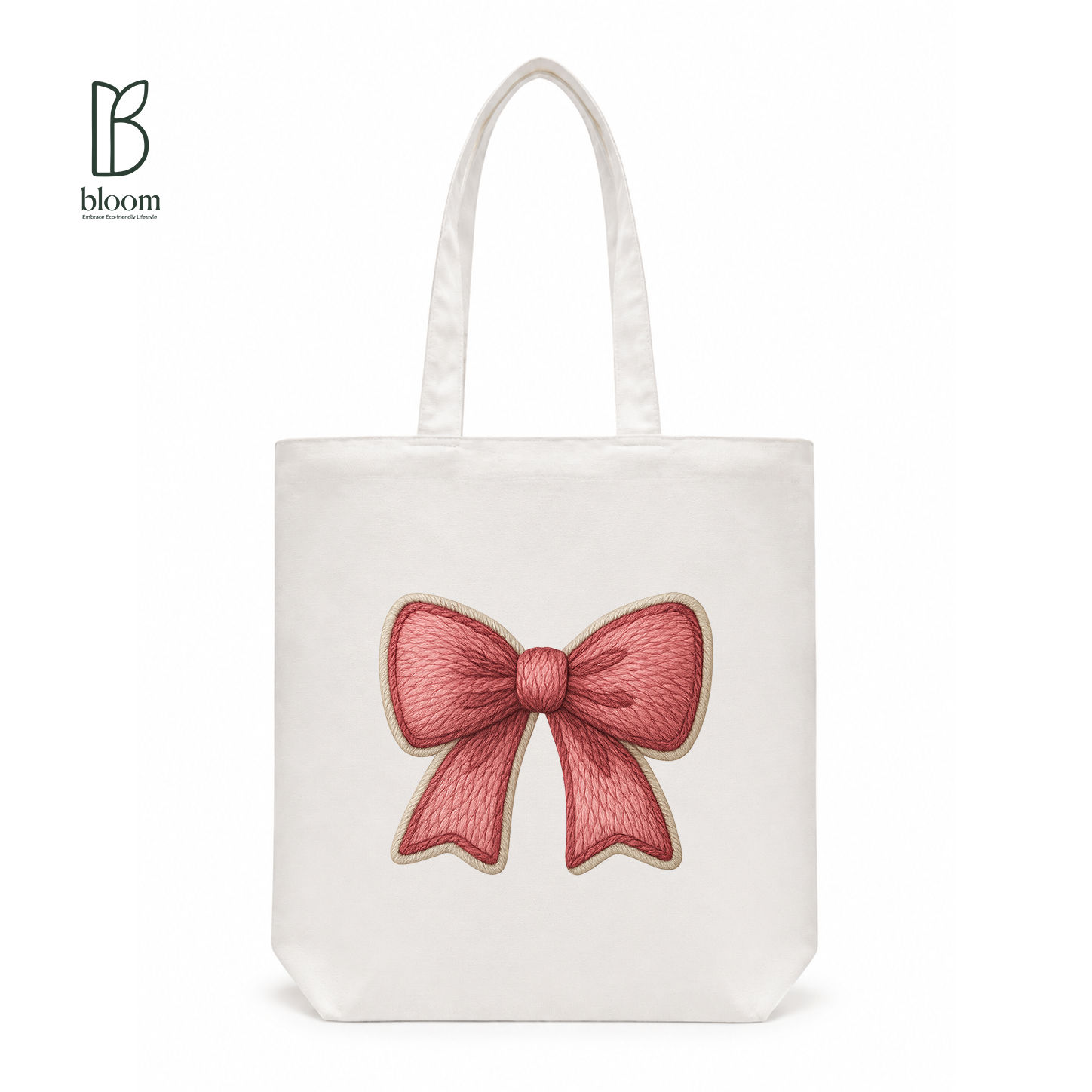 Red Ribbon Bow Canvas Tote Bag - Regular White | Bloom Bags BD