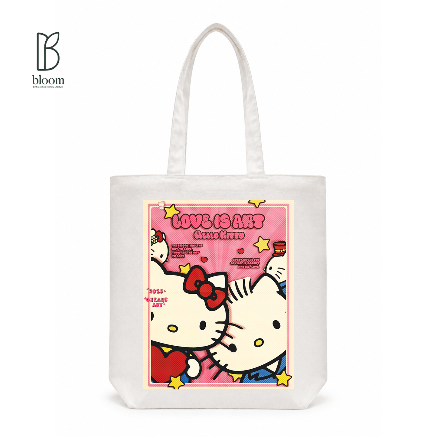 Hello Kitty Love Is Art canvas tote bag - Regular size, White, front view