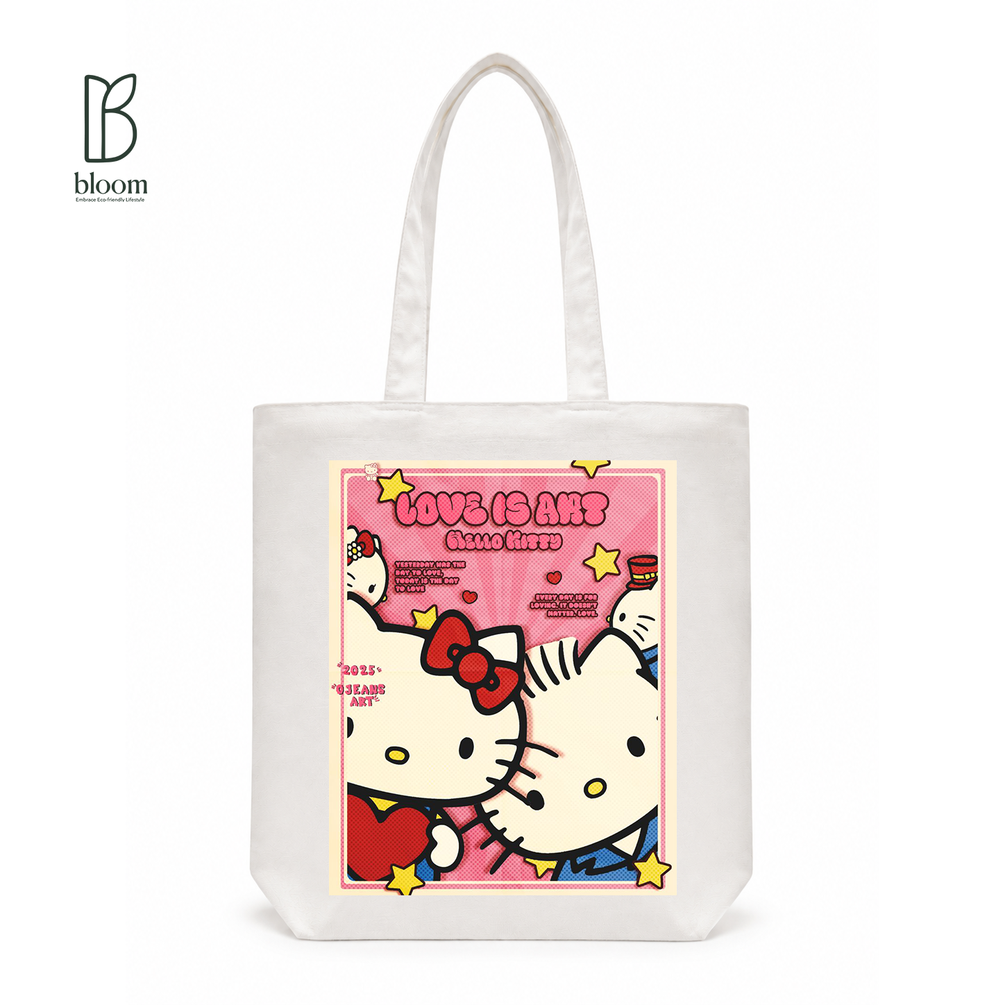 Hello Kitty Love Is Art canvas tote bag - Regular size, White, front view