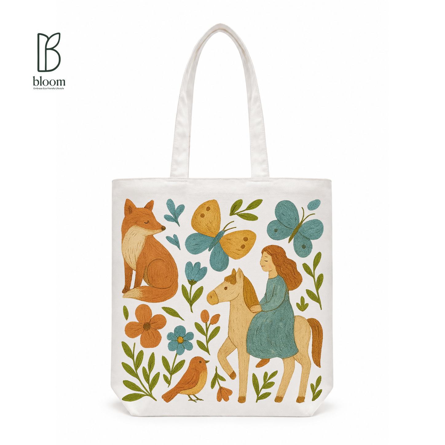 Fox & Rider Storybook canvas tote bag - Regular White | Bloom Bags BD